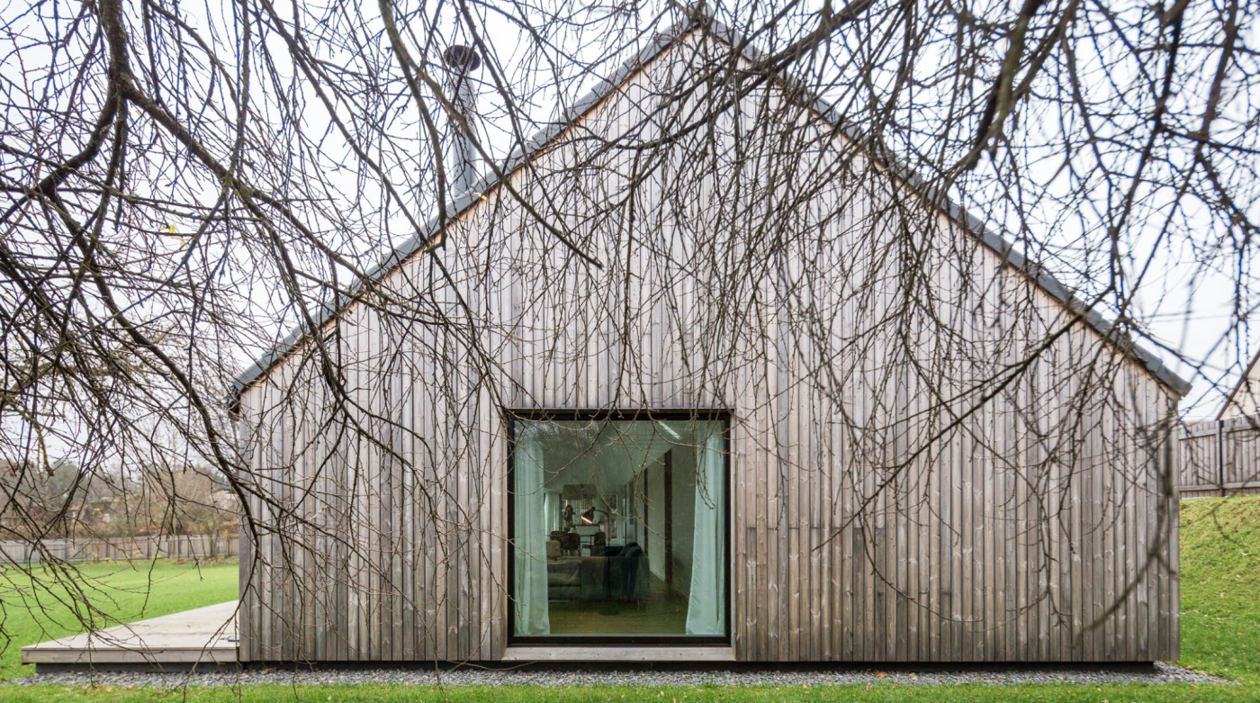 Weathered ThermoWood cladding silvering naturally over time