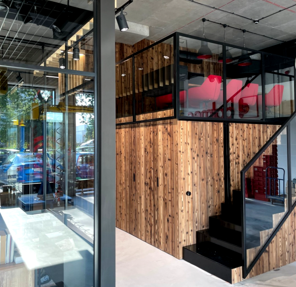 Osaka-inspired charred wood cladding