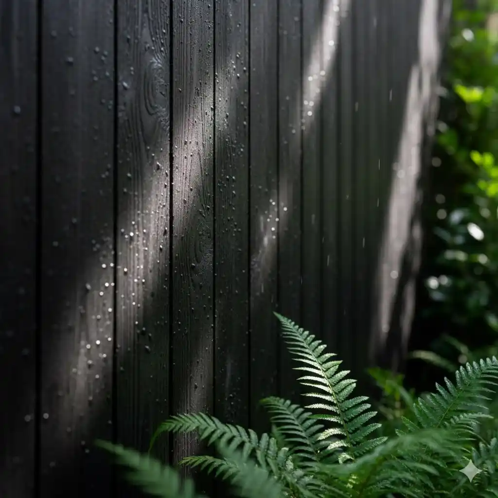 Charred brushed black fence UK — Siberian larch fence boards with deep grain texture