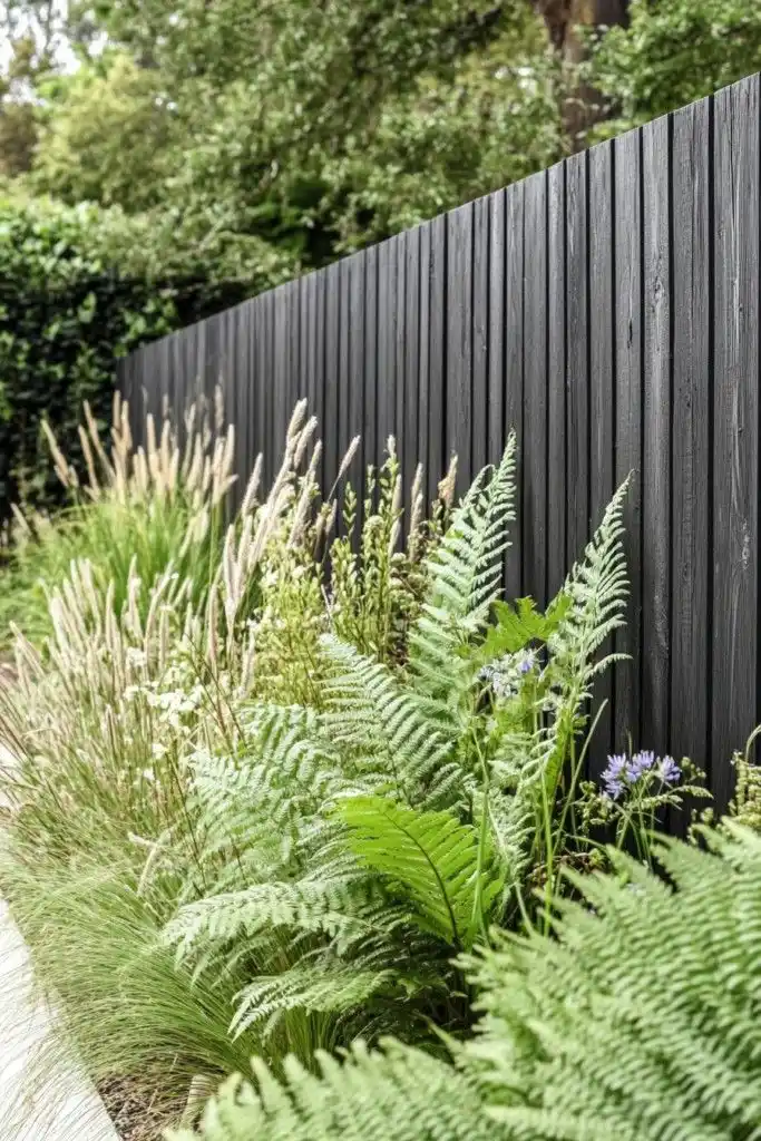 Charred brushed black timber fencing UK — complete garden boundary installation