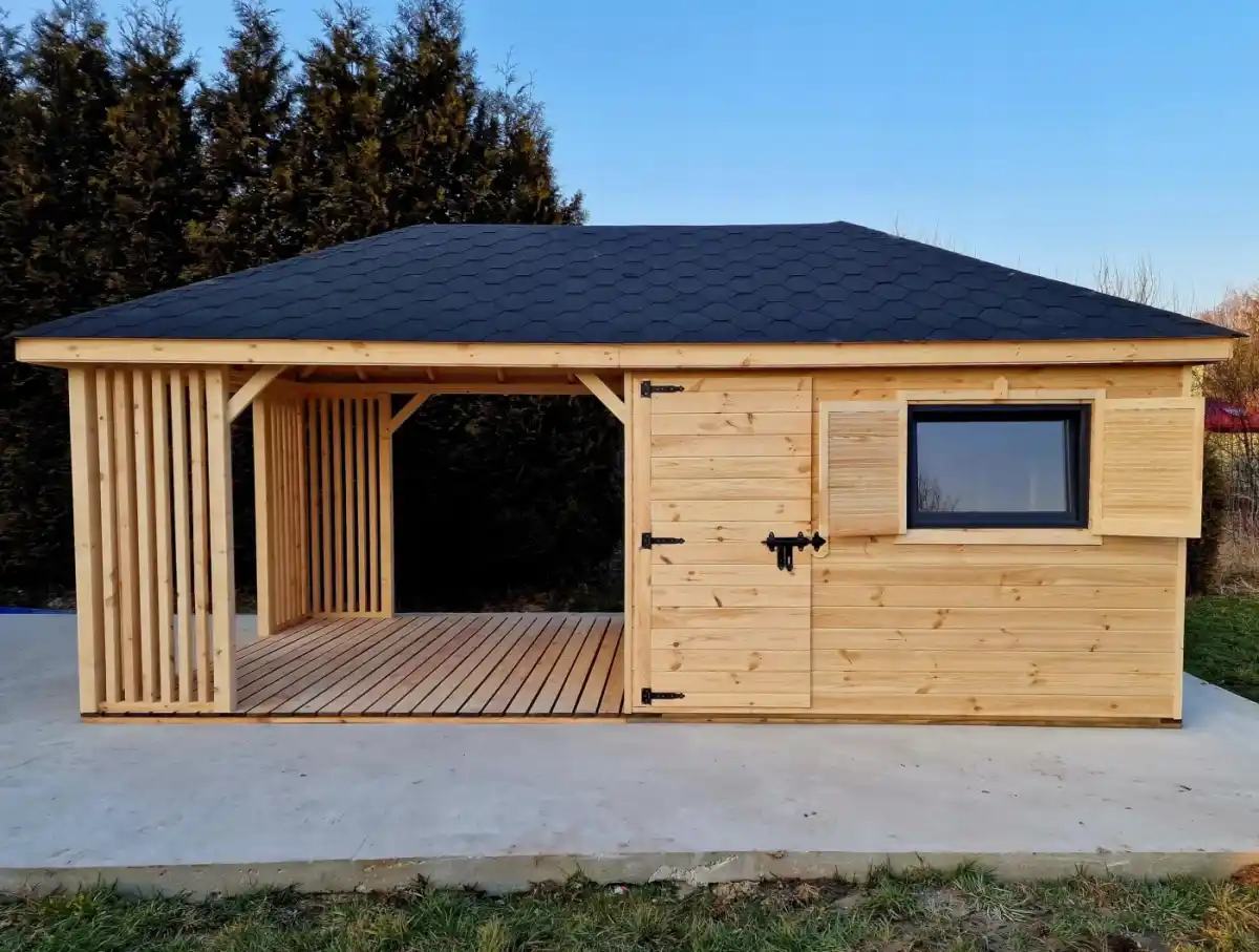 Garden room with decking UK — natural timber decking around contemporary garden room