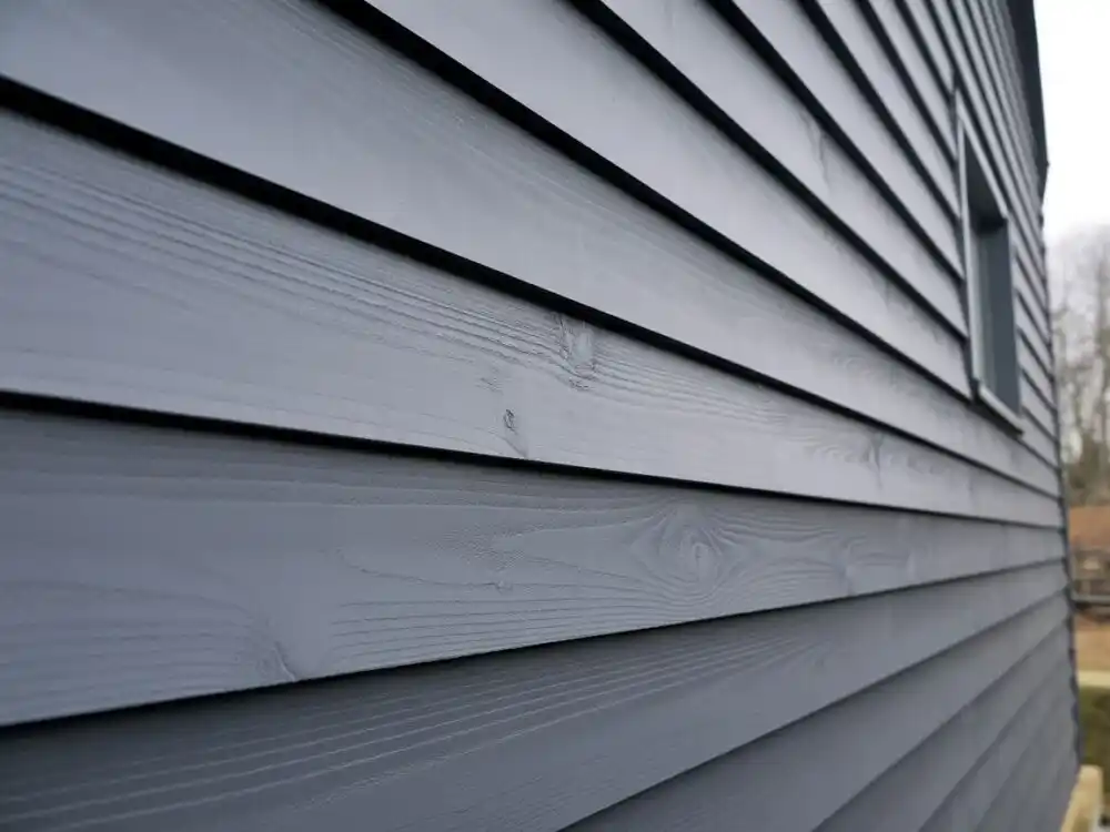Black feather edge cladding UK — Nordic spruce featheredge in black finish on building exterior
