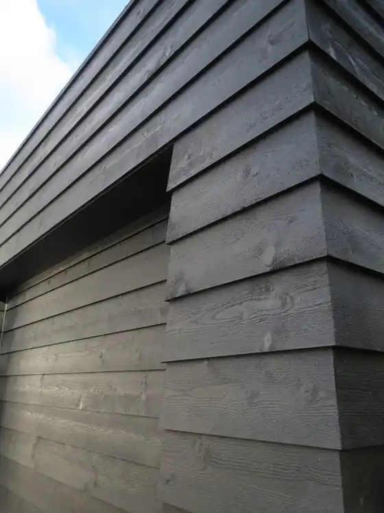 Feather edge cladding UK — black rebated feather edge profile on contemporary building
