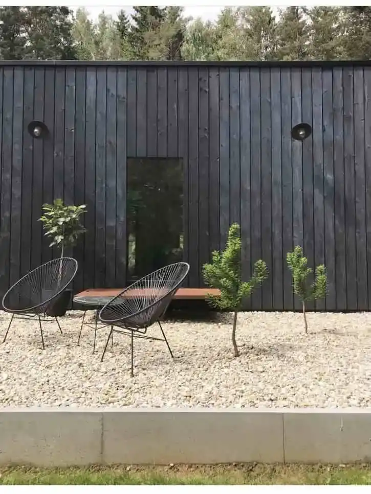 Shou Sugi Ban charred cladding on garden room UK — brushed finish with visible grain