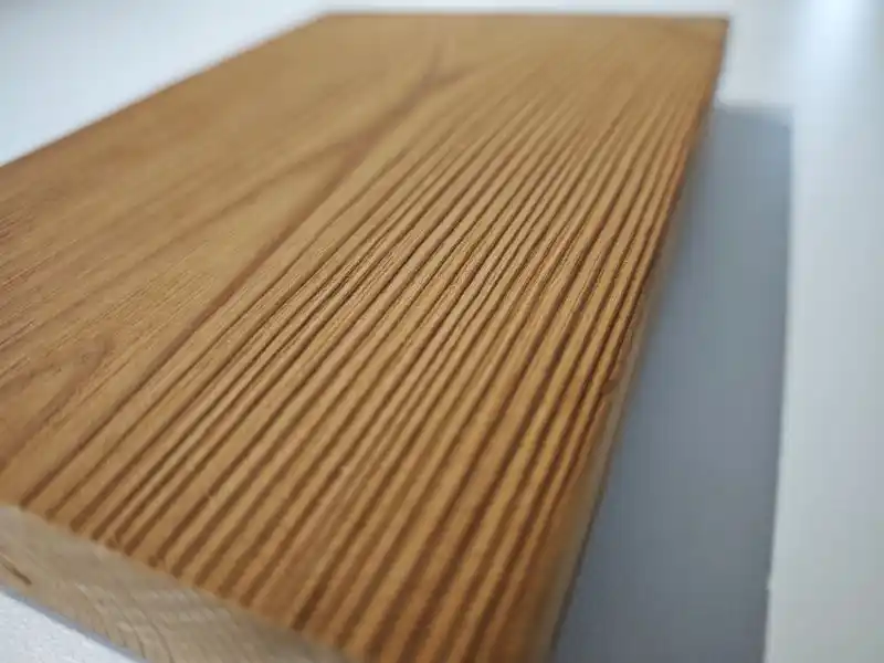 ThermoWood decking brushed surface UK — wire brushed thermally modified pine with enhanced grain texture