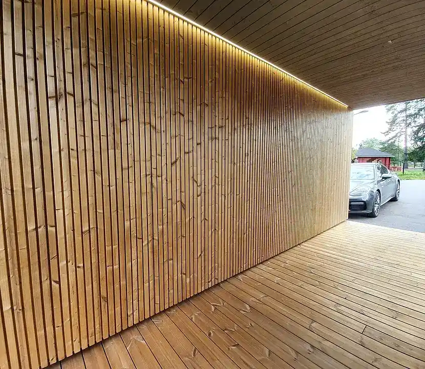 Lunawood triple shadow gap ThermoWood cladding on contemporary UK building facade