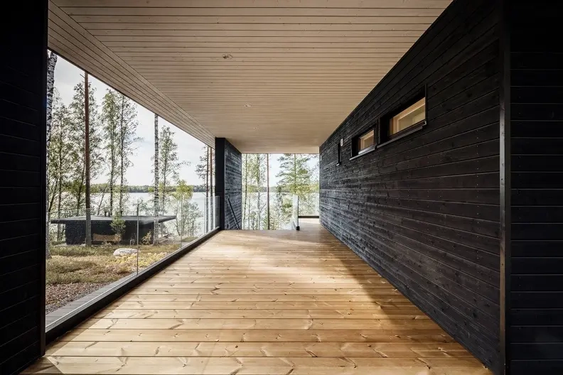 Timber decking boards installed on a modern outdoor terrace